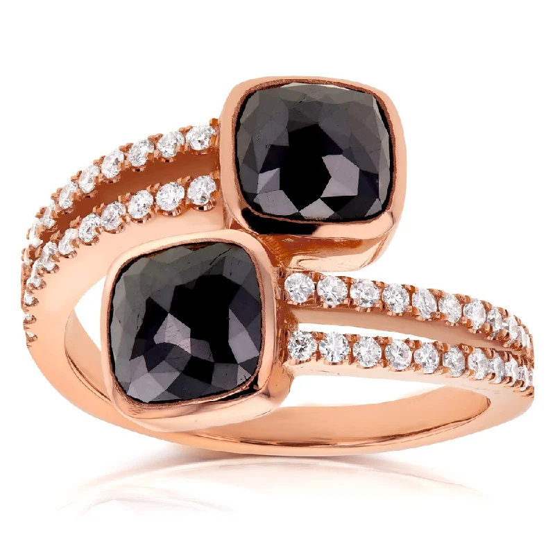 Women's Diamond Rings with Side - Stone Pave Setting for a Sparkling and Continuous ShineAnnello by Kobelli Two Collection 18k Rose Gold 2 7/8ct TDW Black and White Diamond Wrap Over Ring Women's Diamond Rings with Side - Stone Pave Setting for a Sparkling and Continuous ShineAnnello by Kobelli Two Collection 18k Rose Gold 2 7/8ct TDW Black and White Diamond Wrap Over Ring