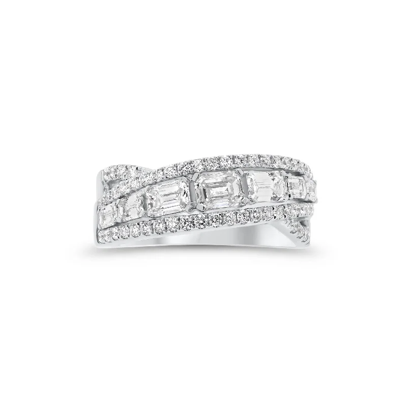 Minimalist Fashion Rings in Stainless Steel with a Single Solitaire CrystalEmerald-Cut Diamond Crossover Ring Minimalist Fashion Rings in Stainless Steel with a Single Solitaire CrystalEmerald-Cut Diamond Crossover Ring