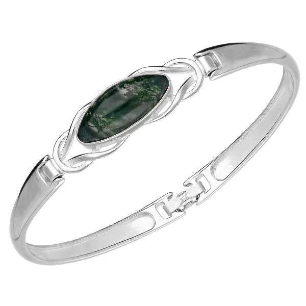 Wood - Carved Bangles with Intricate Celtic Patterns Sterling Silver Moss Agate Oval Celtic Clip Bangle Wood - Carved Bangles with Intricate Celtic Patterns Sterling Silver Moss Agate Oval Celtic Clip Bangle