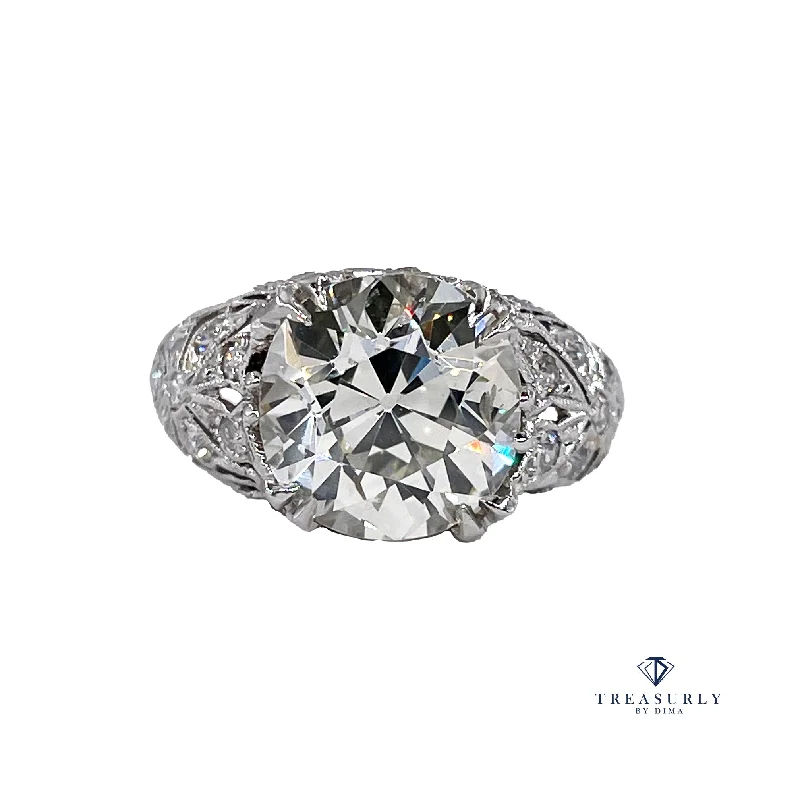 Tennis - Style Women's Diamond Rings with a Continuous Row of Diamonds for a Classic and Versatile LookAntique Edwardian GIA 3.92ctw Platinum OLD European Diamond Engagement Ring Tennis - Style Women's Diamond Rings with a Continuous Row of Diamonds for a Classic and Versatile LookAntique Edwardian GIA 3.92ctw Platinum OLD European Diamond Engagement Ring