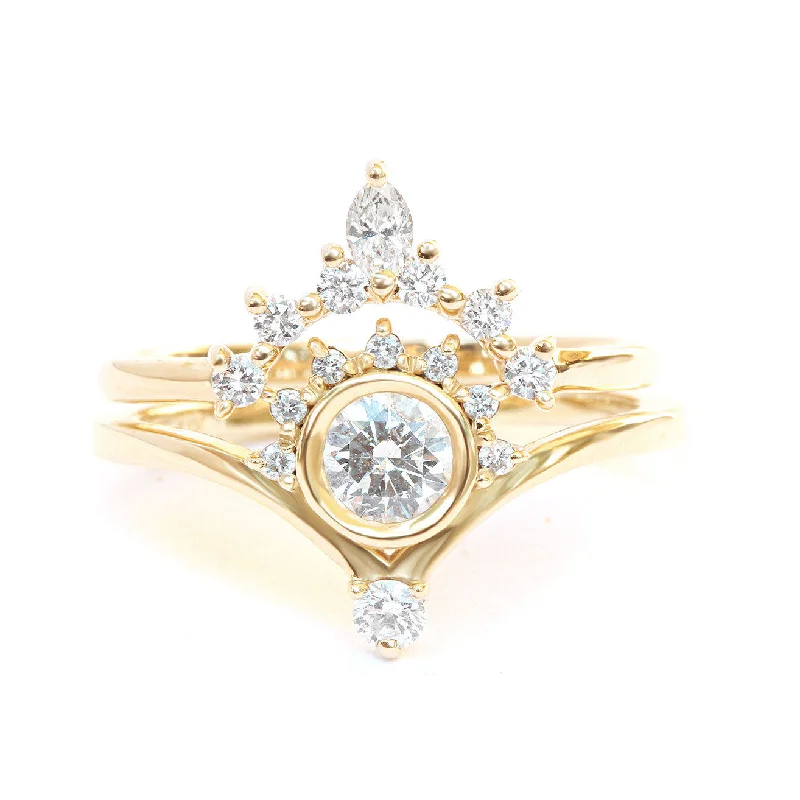 Art Deco - Inspired Women's Diamond Rings with Geometric Designs and Baguette - Cut DiamondsDiamond Unique Engagement Rings Set - "Valentia & Romi" ♥ Art Deco - Inspired Women's Diamond Rings with Geometric Designs and Baguette - Cut DiamondsDiamond Unique Engagement Rings Set - "Valentia & Romi" ♥
