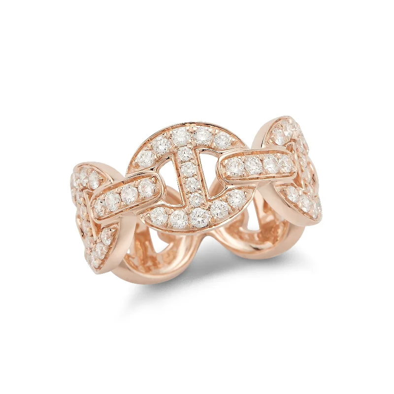 Stackable Fashion Rings in Rose - Gold Tone with Delicate Floral EngravingsAll Diamond Anchor link Ring Stackable Fashion Rings in Rose - Gold Tone with Delicate Floral EngravingsAll Diamond Anchor link Ring