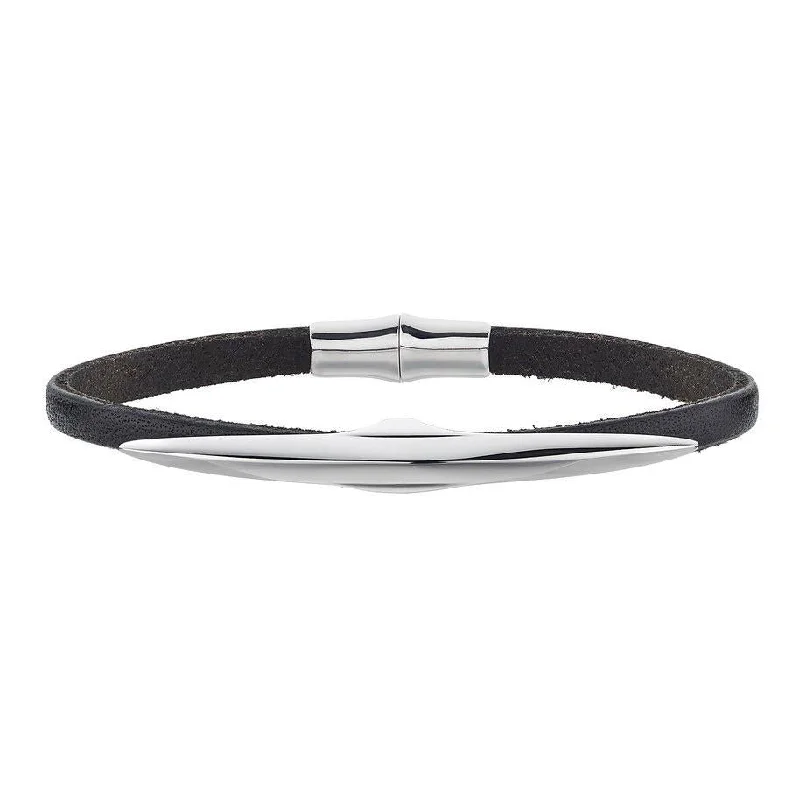 Shaun Leane Single Arc Silver Black Leather Bracelet