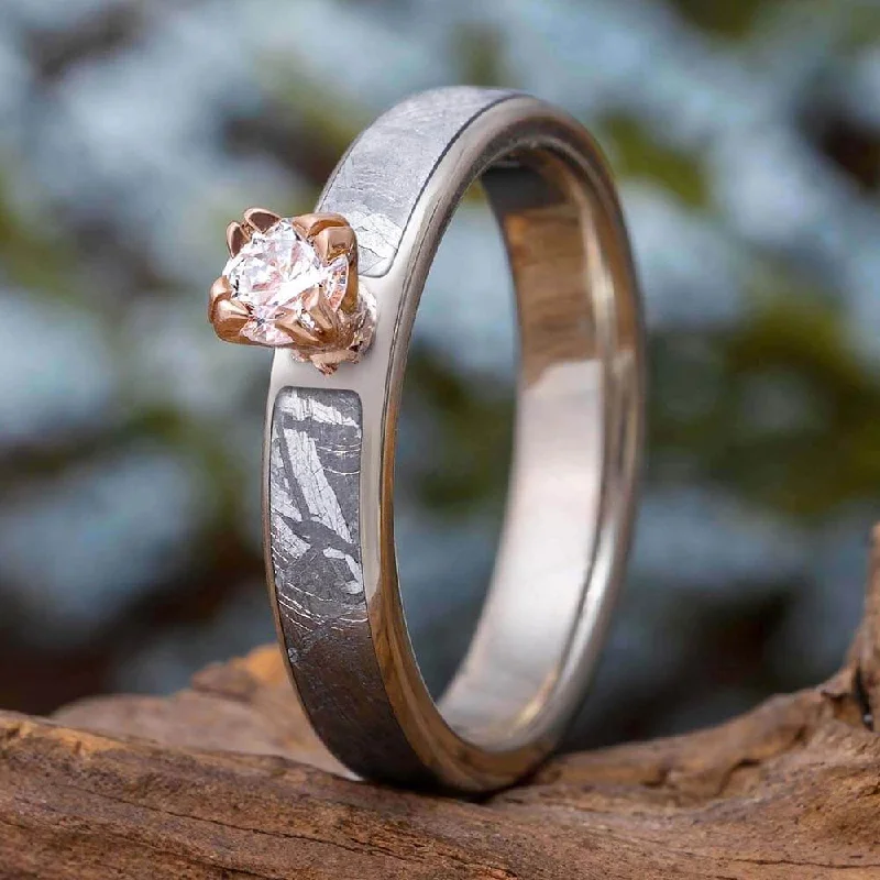 Men's Moonstone Engagement Rings in Silver - Plated Copper with a Celtic Knot PatternTwo-Tone Meteorite Engagement Ring with Split Prong Setting Men's Moonstone Engagement Rings in Silver - Plated Copper with a Celtic Knot PatternTwo-Tone Meteorite Engagement Ring with Split Prong Setting