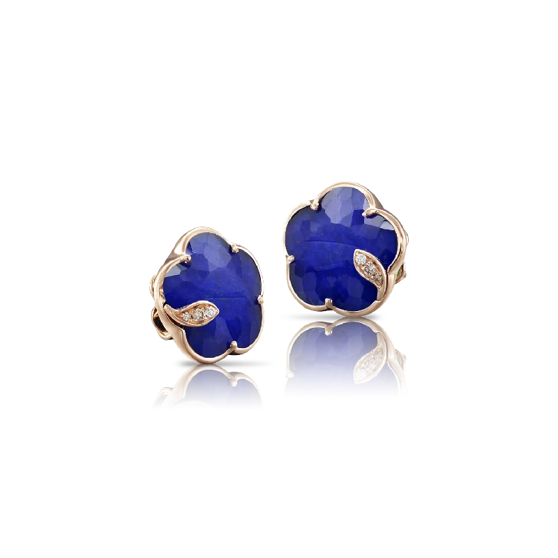 Pasquale Bruni Petit Joli 18ct Rose Gold Diamond Rock Crystal Lapis Lazuli Doublet Stud Earrings