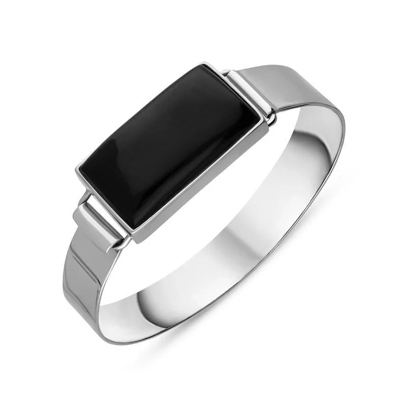 Bohemian - Inspired Bangles with Feather and Bead Accents Sterling Silver Whitby Jet Unique Rectangle Top Bangle Bohemian - Inspired Bangles with Feather and Bead Accents Sterling Silver Whitby Jet Unique Rectangle Top Bangle