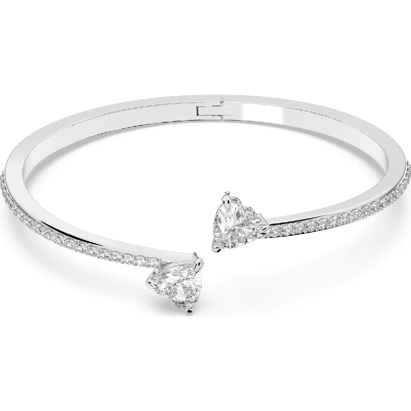 Holiday - Themed Bangles for Christmas or Valentine's Day Swarovski Attract Rhodium Plated White Crystal Heart Bangle Holiday - Themed Bangles for Christmas or Valentine's Day Swarovski Attract Rhodium Plated White Crystal Heart Bangle