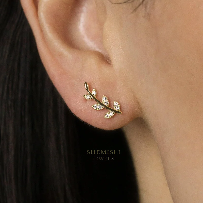 Glow - in - the - Dark Star Stud Earrings for a Mysterious and Night - Time - Friendly AccessoryCZ Leaf Climber Earrings, Gold, Silver SHEMISLI - SS208 LR