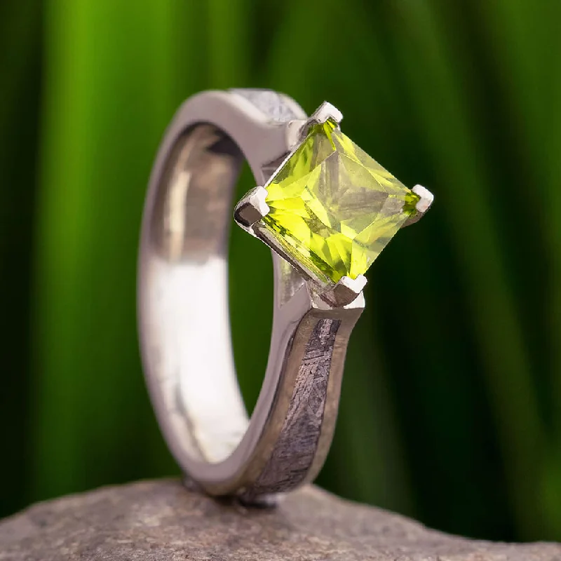 Men's Black Onyx Engagement Rings Set in Titanium for a Modern and Bold LookPrincess-Cut Peridot & Meteorite Engagement Ring Men's Black Onyx Engagement Rings Set in Titanium for a Modern and Bold LookPrincess-Cut Peridot & Meteorite Engagement Ring