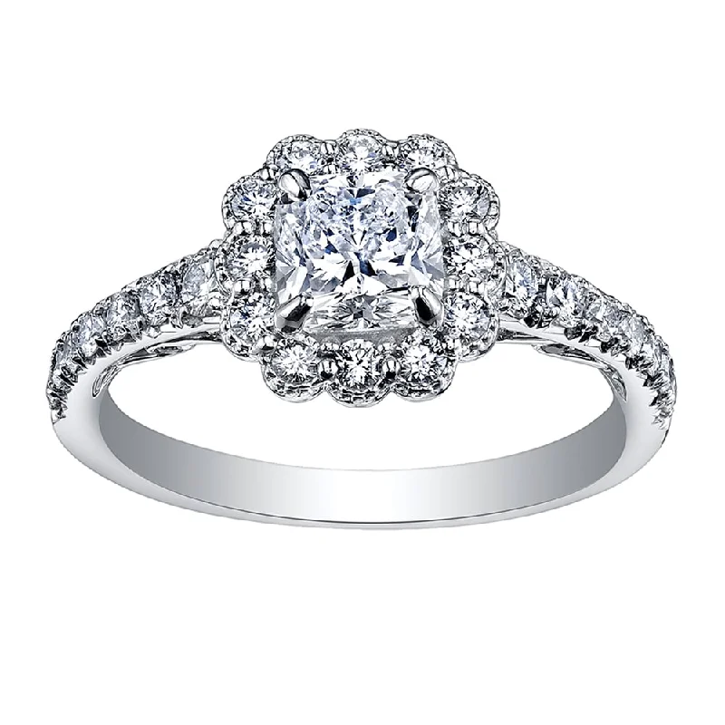 Cluster - Style Women's Diamond Rings with Multiple Small Diamonds Arranged in a Stunning PatternCushion Cut Canadian Diamond Ring with Floral Halo Cluster - Style Women's Diamond Rings with Multiple Small Diamonds Arranged in a Stunning PatternCushion Cut Canadian Diamond Ring with Floral Halo