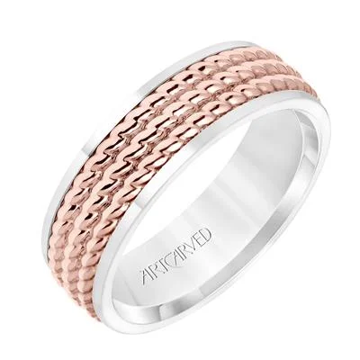 Men's Ruby Engagement Rings in Rose Gold with a Solitaire Design for a Romantic GestureLow Dome Round Edge Carved Wedding Band 11-WV8728P7-L.00 Men's Ruby Engagement Rings in Rose Gold with a Solitaire Design for a Romantic GestureLow Dome Round Edge Carved Wedding Band 11-WV8728P7-L.00