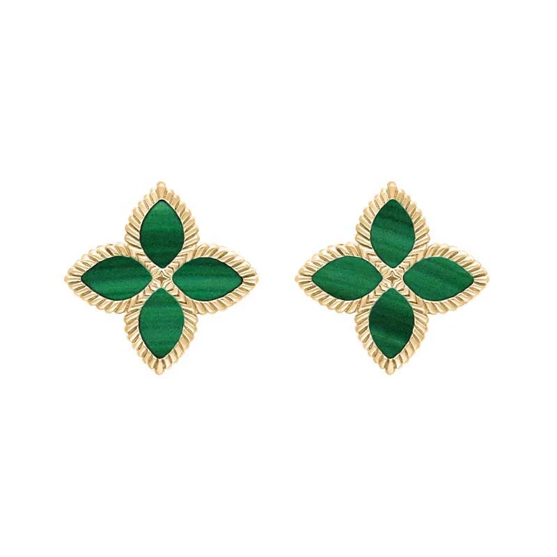 18ct Yellow Gold Malachite Eden Marquise Flower Stud Earrings