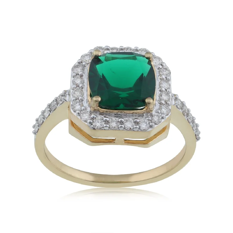 Channel - Set Women's Diamond Rings with Diamonds Securely Held in a Metal Groove for Durability18K YG Cluster Created Emerald with Diamond Ring-1pc Channel - Set Women's Diamond Rings with Diamonds Securely Held in a Metal Groove for Durability18K YG Cluster Created Emerald with Diamond Ring-1pc