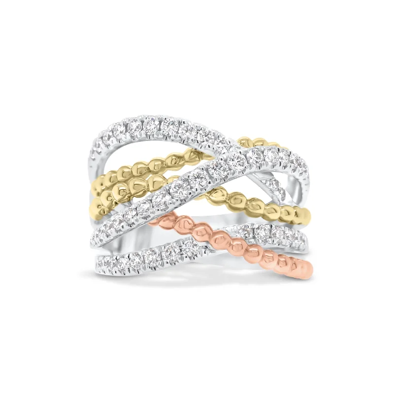 Chunky Fashion Rings in Copper with Geometric Patterns for a Bold AccessoryDiamond & Beaded Gold Interwoven Bands Ring Chunky Fashion Rings in Copper with Geometric Patterns for a Bold AccessoryDiamond & Beaded Gold Interwoven Bands Ring