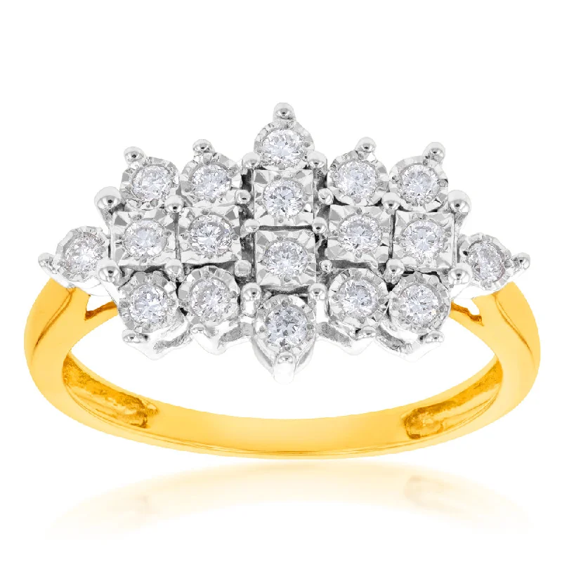 Art Deco - Inspired Women's Diamond Rings with Geometric Designs and Baguette - Cut DiamondsLuminesce Lab Grown Diamond 1/4 Carat Dress Ring in 9ct Yellow Gold Art Deco - Inspired Women's Diamond Rings with Geometric Designs and Baguette - Cut DiamondsLuminesce Lab Grown Diamond 1/4 Carat Dress Ring in 9ct Yellow Gold
