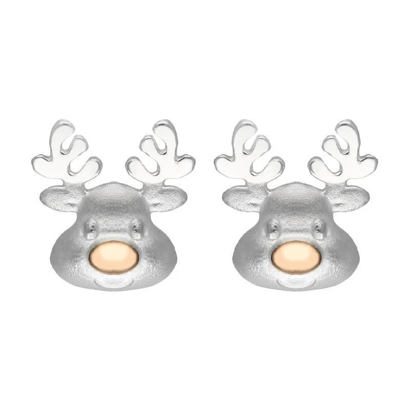 Rose Gold Plated Sterling Silver Reindeer Face Stud Earrings
