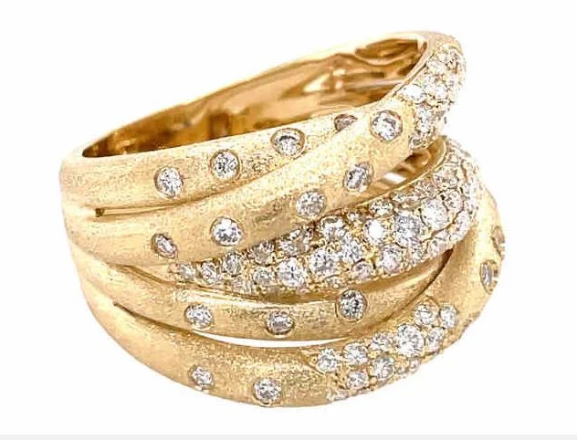 Enamel - Coated Fashion Rings in Bright Colors with Animal - Print Patterns14K Yellow Gold Wide Pave Set Multi-Row Crossover Ring Enamel - Coated Fashion Rings in Bright Colors with Animal - Print Patterns14K Yellow Gold Wide Pave Set Multi-Row Crossover Ring