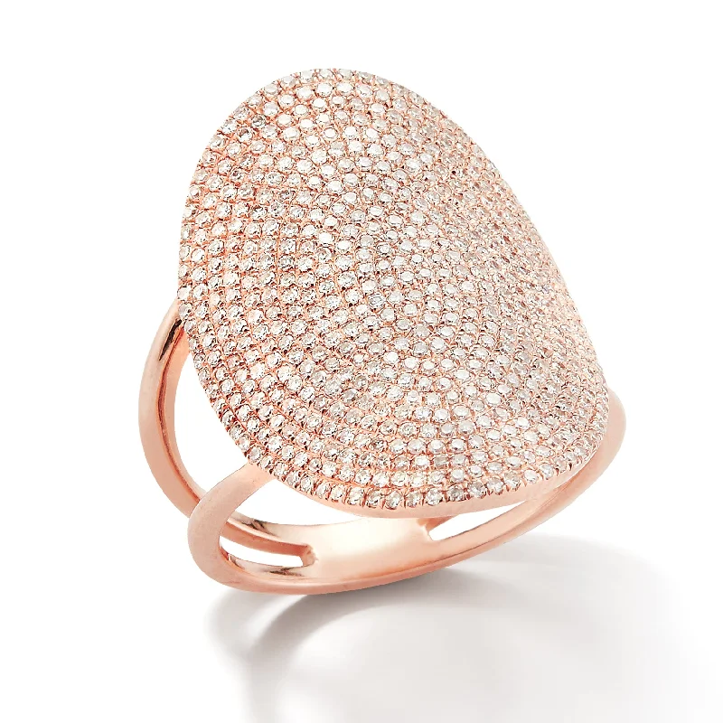 Stackable Fashion Rings in Rose - Gold Tone with Delicate Floral EngravingsOval Pavé-set Diamond Ring Stackable Fashion Rings in Rose - Gold Tone with Delicate Floral EngravingsOval Pavé-set Diamond Ring