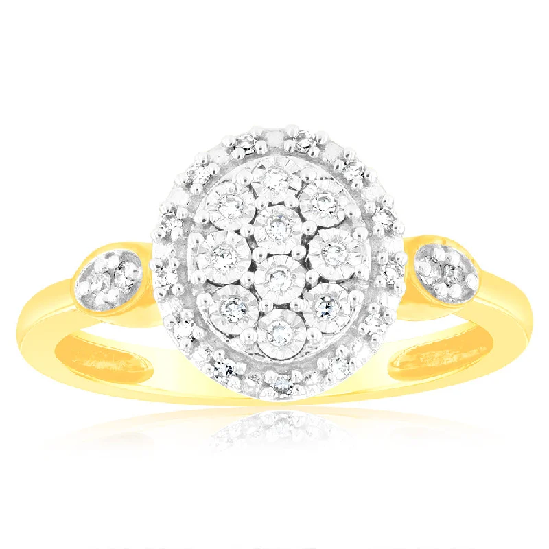 Art Deco - Inspired Women's Diamond Rings with Geometric Designs and Baguette - Cut DiamondsLuminesce Lab Grown Oval Ring with 28 Diamonds Set in 9 Carat Yellow Gold Art Deco - Inspired Women's Diamond Rings with Geometric Designs and Baguette - Cut DiamondsLuminesce Lab Grown Oval Ring with 28 Diamonds Set in 9 Carat Yellow Gold