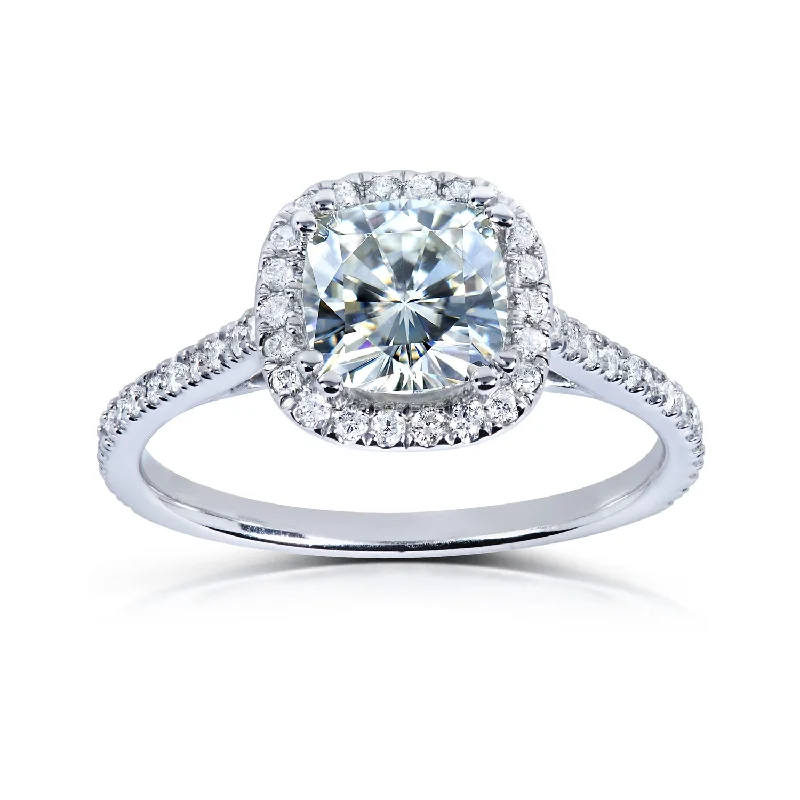 Men's Sapphire Engagement Rings in 18K White Gold with Pave Diamond AccentsCushion Moissanite and Natural Diamond Halo Ring Men's Sapphire Engagement Rings in 18K White Gold with Pave Diamond AccentsCushion Moissanite and Natural Diamond Halo Ring