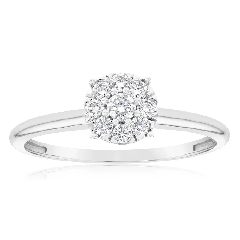Women's Diamond Rings with Side - Stone Pave Setting for a Sparkling and Continuous ShineLuminesce Lab Grown 9ct White Gold 0.30 Carat Diamond Cluster Dress Ring Women's Diamond Rings with Side - Stone Pave Setting for a Sparkling and Continuous ShineLuminesce Lab Grown 9ct White Gold 0.30 Carat Diamond Cluster Dress Ring
