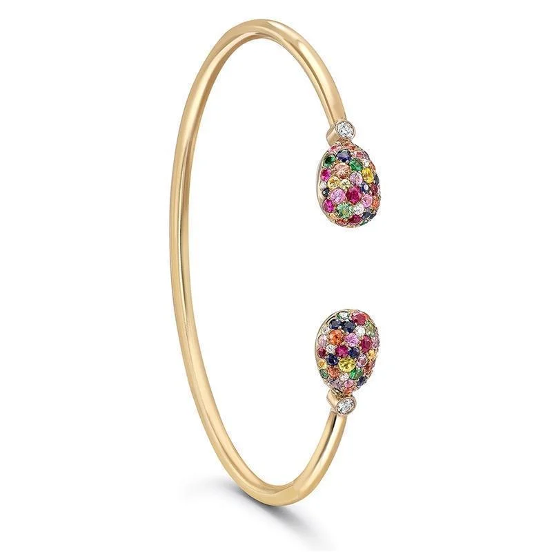 Bohemian - Inspired Bangles with Feather and Bead Accents Faberge Emotion 18ct Yellow Gold Multi-Coloured Open Set Bangle Bohemian - Inspired Bangles with Feather and Bead Accents Faberge Emotion 18ct Yellow Gold Multi-Coloured Open Set Bangle