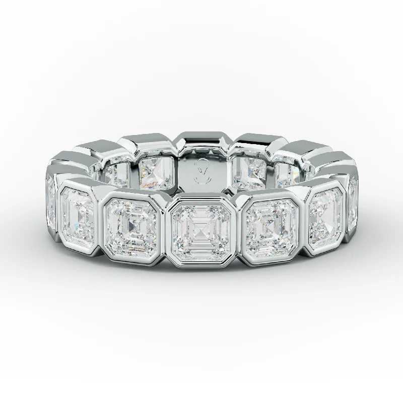 Cluster - Style Women's Diamond Rings with Multiple Small Diamonds Arranged in a Stunning Pattern5.0 Carat Bezel Set Asscher Cut Diamond Eternity Band Cluster - Style Women's Diamond Rings with Multiple Small Diamonds Arranged in a Stunning Pattern5.0 Carat Bezel Set Asscher Cut Diamond Eternity Band