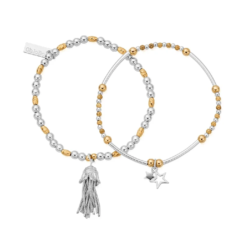 Chlobo Mixed Metal Gold Plated and Silver Wishful Set of 2 Bracelets