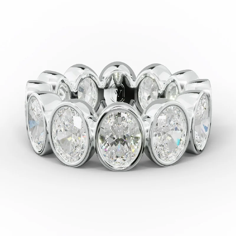 Marquise - Cut Women's Diamond Rings in Palladium for a Unique and Elongated Shape6.0 Carat Bezel Set Oval Cut Diamond Eternity Band Marquise - Cut Women's Diamond Rings in Palladium for a Unique and Elongated Shape6.0 Carat Bezel Set Oval Cut Diamond Eternity Band