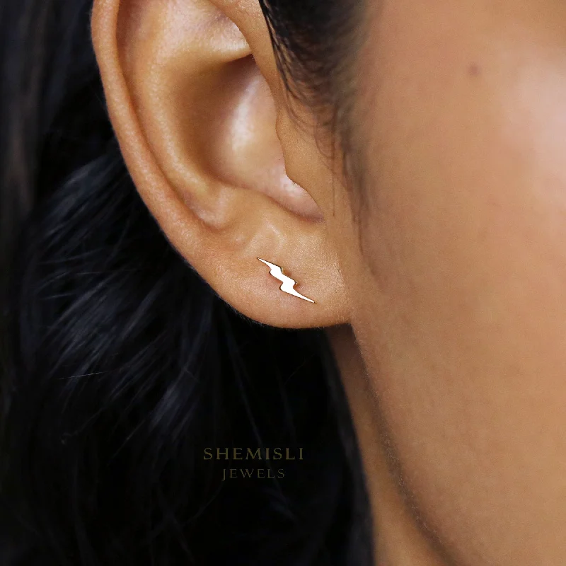 Rhinestone - Embellished Crown - Shaped Stud Earrings for a Princess - Inspired LookTiny Lightning Studs Earrings, Unisex, Gold, Silver SHEMISLI - SS114 LR Rhinestone - Embellished Crown - Shaped Stud Earrings for a Princess - Inspired LookTiny Lightning Studs Earrings, Unisex, Gold, Silver SHEMISLI - SS114 LR