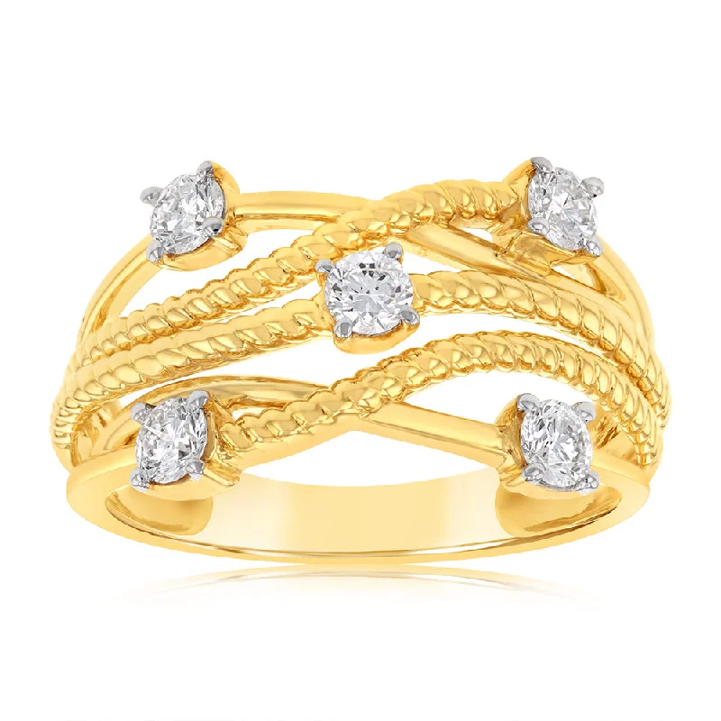 Vintage - Style Women's Diamond Rings with Floral - Engraved Bands and Multiple Diamond Accents9ct Yellow Gold 1/2 Carat Lab Grown Diamond Rope Effect Dress Ring Vintage - Style Women's Diamond Rings with Floral - Engraved Bands and Multiple Diamond Accents9ct Yellow Gold 1/2 Carat Lab Grown Diamond Rope Effect Dress Ring