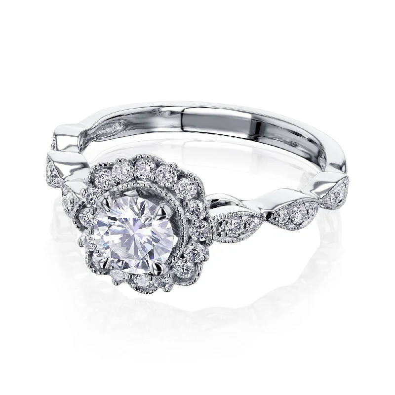 Cathedral - Style Women's Diamond Rings with a Raised Center Setting and Elaborate MetalworkAnnello by Kobelli The Floral Spring 10k White Gold Diamond Ring (HI/I) Cathedral - Style Women's Diamond Rings with a Raised Center Setting and Elaborate MetalworkAnnello by Kobelli The Floral Spring 10k White Gold Diamond Ring (HI/I)