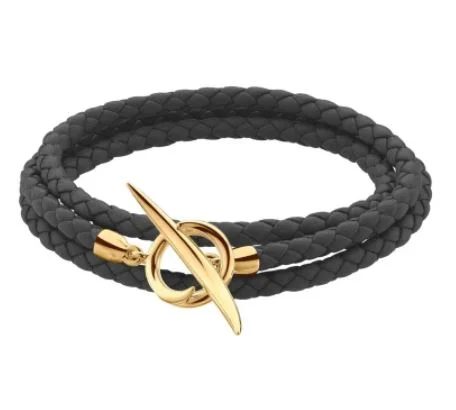 Shaun Leane Quill 18ct Yellow Gold Plated Sterling Silver Black Leather Wrap Bracelet