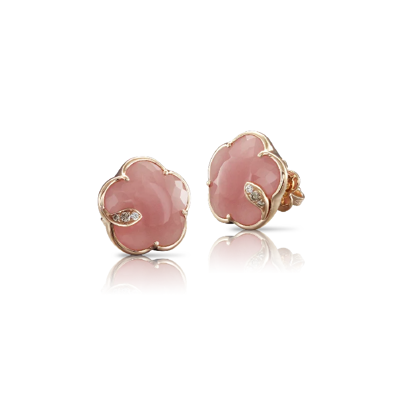 Pasquale Bruni Petit Joli 18ct Rose Gold Diamond Pink Chalcedony Stud Earrings