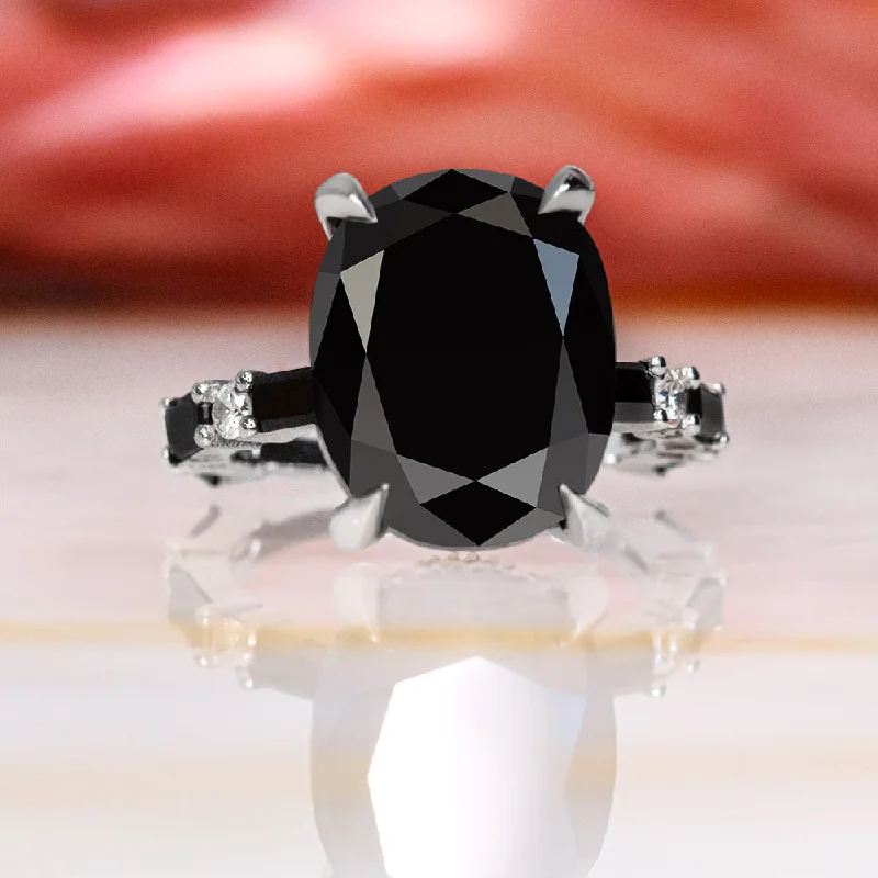 Women's Diamond Rings with Side - Stone Pave Setting for a Sparkling and Continuous ShineBandaar -Art Deco Natural Black Diamond Oval Engagement Ring Women's Diamond Rings with Side - Stone Pave Setting for a Sparkling and Continuous ShineBandaar -Art Deco Natural Black Diamond Oval Engagement Ring