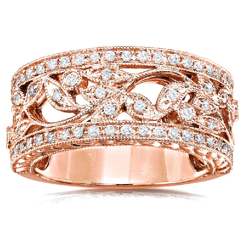 Adjustable Women's Diamond Rings with a Flexible Band for a Comfortable and Custom FitAnnello by Kobelli 14k Rose Gold 1/4ct TDW Diamond Wide Floral Anniversary Ring Adjustable Women's Diamond Rings with a Flexible Band for a Comfortable and Custom FitAnnello by Kobelli 14k Rose Gold 1/4ct TDW Diamond Wide Floral Anniversary Ring