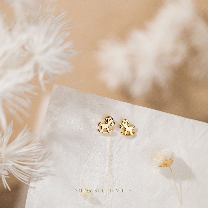 14K Gold Plated Heart - Shaped Stud Earrings for a Romantic and Feminine LookTiny Rocking Horse Stud Earrings, Unisex, Gold, Silver SHEMISLI SS669 Butterfly End, SS670 Screw Ball End (Type A) LR 14K Gold Plated Heart - Shaped Stud Earrings for a Romantic and Feminine LookTiny Rocking Horse Stud Earrings, Unisex, Gold, Silver SHEMISLI SS669 Butterfly End, SS670 Screw Ball End (Type A) LR