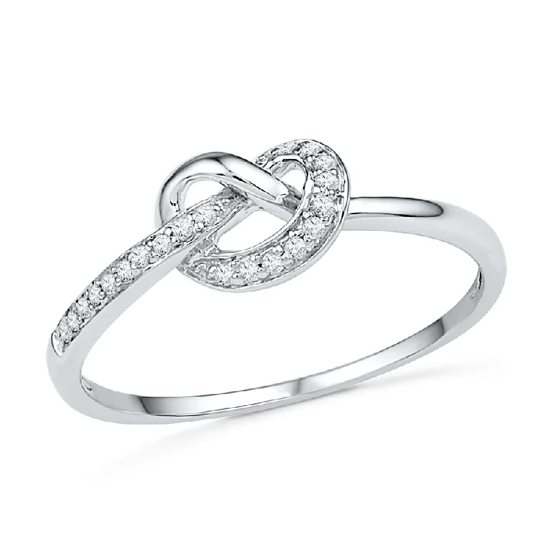 Open - Band Fashion Rings in Sterling Silver with Gemstone InlaysDiamond Love Knot Promise Ring, White Gold or Silver