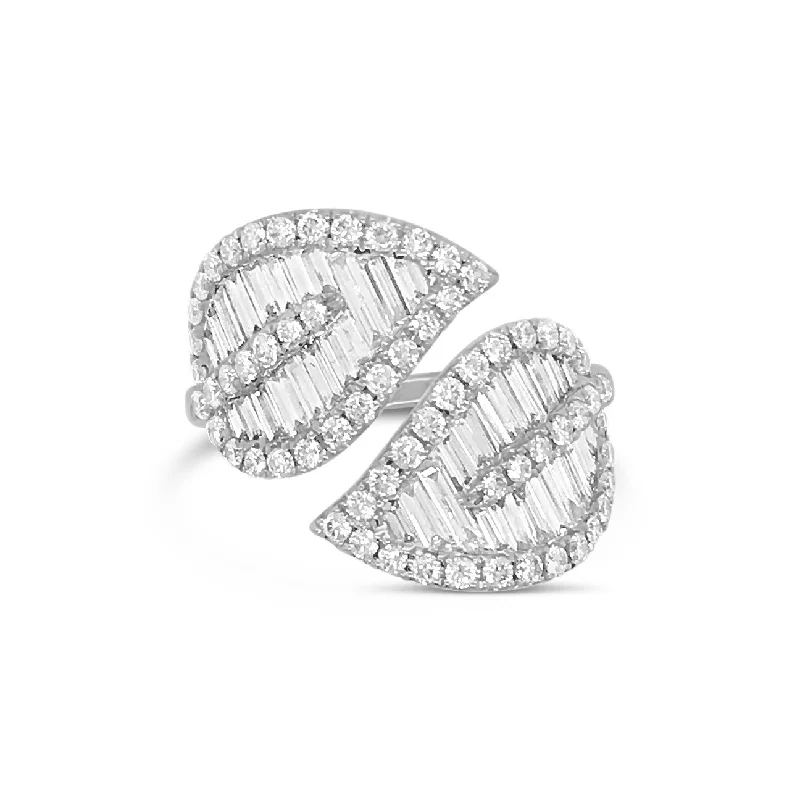 Stackable Fashion Rings in Rose - Gold Tone with Delicate Floral EngravingsDiamond Bypass Leaf Ring Stackable Fashion Rings in Rose - Gold Tone with Delicate Floral EngravingsDiamond Bypass Leaf Ring