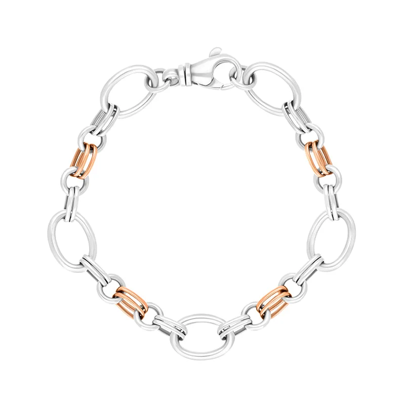 9ct Rose Gold Sterling Silver Double Link Handmade Bracelet