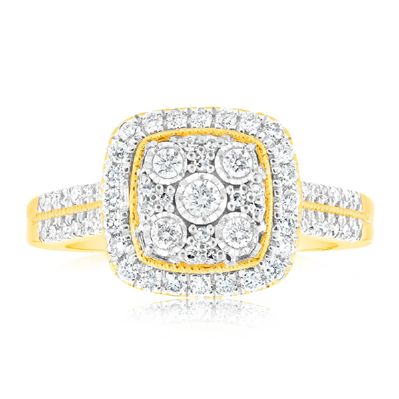Vintage - Style Women's Diamond Rings with Floral - Engraved Bands and Multiple Diamond AccentsLuminesce Lab Grown Diamond 1/2 Carat Ring Set in 9 Carat Yellow Gold Vintage - Style Women's Diamond Rings with Floral - Engraved Bands and Multiple Diamond AccentsLuminesce Lab Grown Diamond 1/2 Carat Ring Set in 9 Carat Yellow Gold