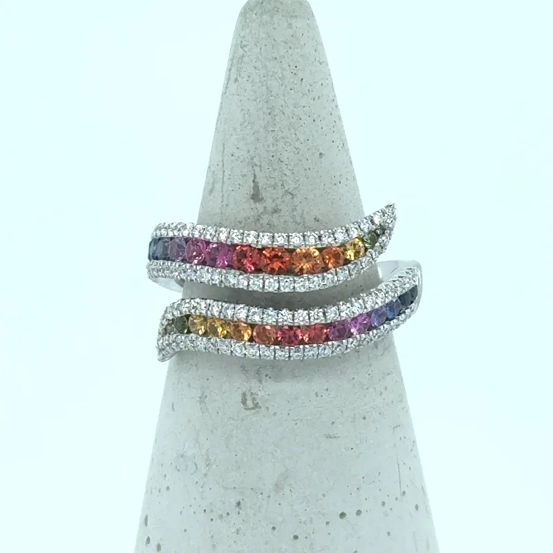 Vintage - Reproduction Fashion Rings in Bronze with Cameo - Style Medallions18K White Gold Multi-Color Sapphire & Diamond Bypass Ring Vintage - Reproduction Fashion Rings in Bronze with Cameo - Style Medallions18K White Gold Multi-Color Sapphire & Diamond Bypass Ring