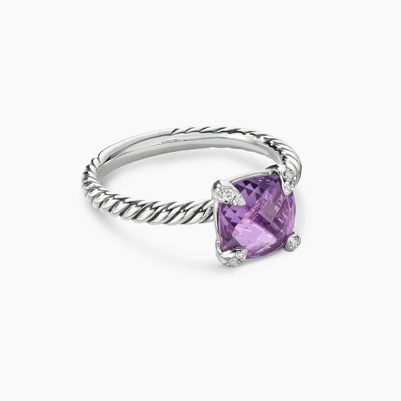 Geometric - Shaped Fashion Rings in Titanium with Iridescent InlaysChatelaine Ring in Amethyst with Diamonds (Size 6) Geometric - Shaped Fashion Rings in Titanium with Iridescent InlaysChatelaine Ring in Amethyst with Diamonds (Size 6)