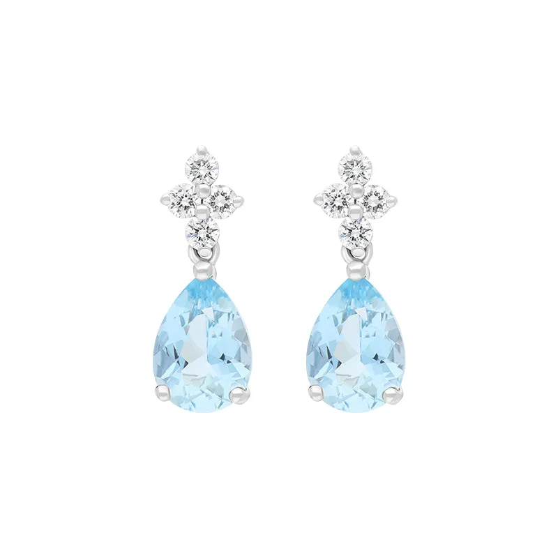 18ct White Gold Aquamarine Diamond Drop Earrings