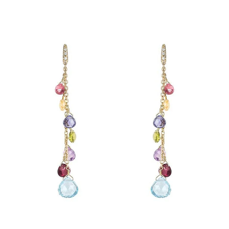 Marco Bicego Paradise 18ct Yellow Gold Diamond Multicolour Gemstone Drop Earrings