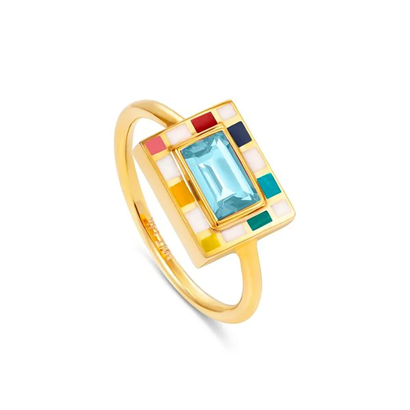 Statement - Making Fashion Rings in Gold - Plated Brass with Oversized Cubic Zirconia StonesBlue Topaz Colorful Lets Play Chess Good Move Ring Statement - Making Fashion Rings in Gold - Plated Brass with Oversized Cubic Zirconia StonesBlue Topaz Colorful Lets Play Chess Good Move Ring
