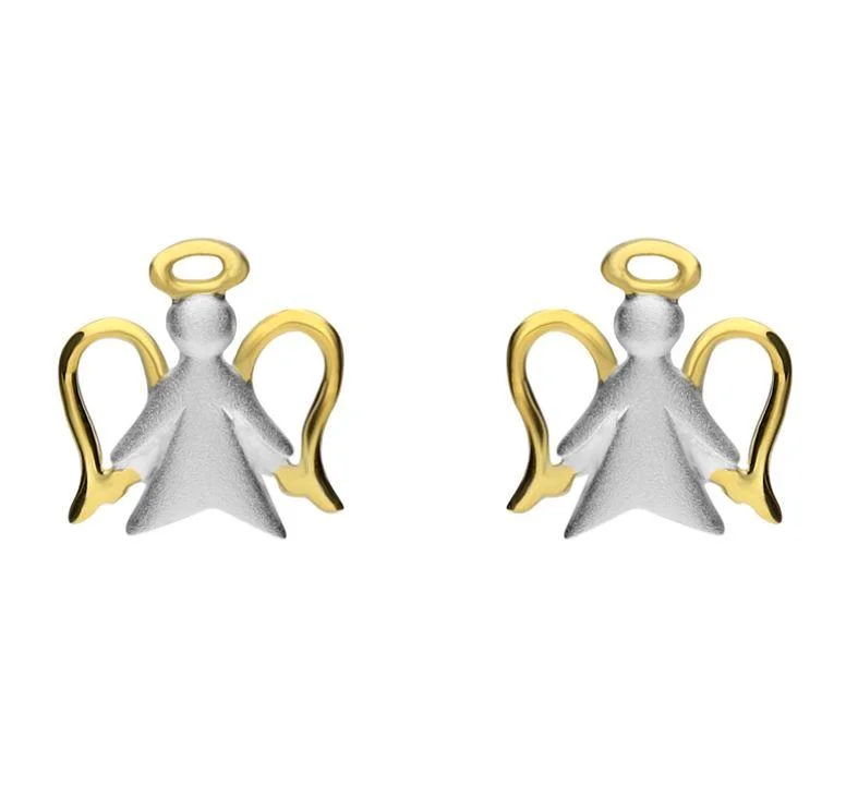 Yellow Gold Sterling Silver Plated Angel Stud Earrings