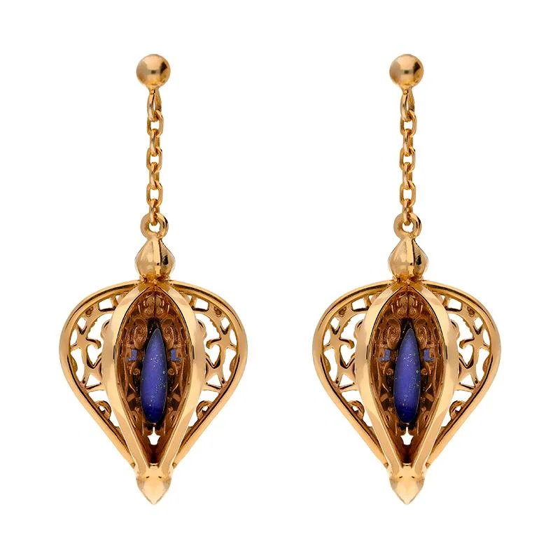 9ct Rose Gold Lapis Lazuli Flore Filigree Drop Earrings