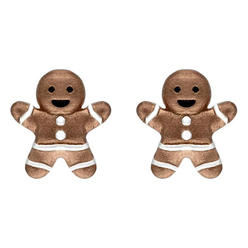 Rose Gold Plated Sterling Silver Gingerbread Man Stud Earrings