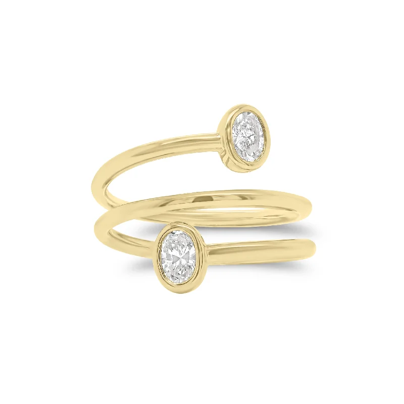 Fashion Rings with Initial Charms in Silver - Plated Metal for a Custom AccessoryBezel-Set Oval Diamond Wrap Ring Fashion Rings with Initial Charms in Silver - Plated Metal for a Custom AccessoryBezel-Set Oval Diamond Wrap Ring